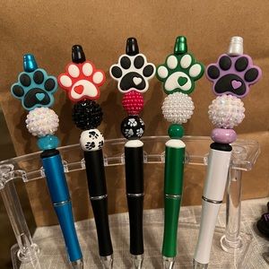 Assorted custom made paw print beaded ink pens $8.00 each